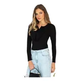 Blusa Preta Ribana Canelada