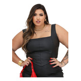 Blusa Regata Couro Corset