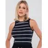 Blusa Regata Feminina Bicolor Canelado Algodão Listrada