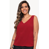 Blusa Regata Feminina Plus Size Duna Com Decote V Elegante