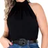 Blusa Regata Gola Alta Franzido Plissada Moda Verão Feminina