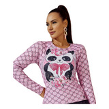 Blusa Rosa Trico Estampa