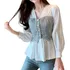 Blusa Social Elegante Manga Longa Lanterna Sobreposta Gray