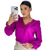 Blusa Social Feminina Manga