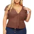 Blusa Social Feminina Plus Size Gola V Amarração Laço Linda