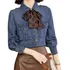 Blusa Social Linda Luxurs Laço Chiffon Sunday Manga Longa
