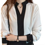 Blusa Social Moda Fashion Elegante Chiffon Black White