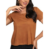 Blusa Suede Feminina Manga