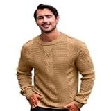 Blusa Suéter Em Tricot Detalhado Masculino. Mp4001 (br, Alfa, M, Regular, Regular, Bege)