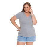 Blusa T-shirts Plus Size Decote V, Básica Lisa.