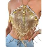 Blusa Top Dourado Franjas