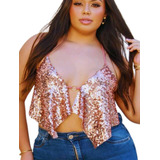Blusa Top Lantejoulas Amarracao
