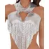Blusa Top Prata Cropped Lantejoulas Franjas Tam. Unico