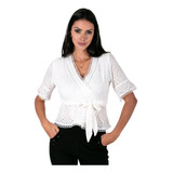 Blusa Transpassada Bordada