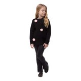 Blusa Tricot Preta Pompom