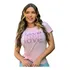 Blusa Tshirt Feminina Branca Luxo Em Viscolycra Bordada Love