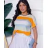 Blusa Tshirt Listrada Manga Dobrada Moda Feminina Tendencia