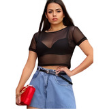 Blusa Tule Top Crooped
