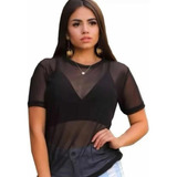 Blusa Tule Transparente Manga