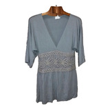 Blusa Túnica Feminina De Viscose Com Barrado Em Crochê