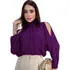 Blusa Viscolinho Gola Alta Ombro Vazado Social Manga Longa