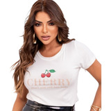 Blusinha Camiseta Feminina Cereja Cherry Luxo 38 Ao 40