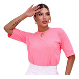 Blusinha Camiseta Moda Feminina T-shirt Básic Gola Alta Lisa