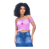 Blusinha Ciganinha Cropped Lastex Lilás Rosa Pink Amarelo 