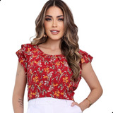 Blusinha Feminina Social Crepe Estampa Floridas Lindas