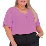 Blusinha Plus Size Social G1 G2 G3 Manga Curta Gola V Linda