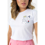 Blusinha T-shirt Baby Look Pequeno Príncipe Bordada Algodão