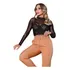 Body Blusa Feminina Manga Longa Transparente Tule Preto Frio