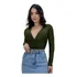 Body Blusa Feminina Manga Longa Transpassado Decote Cruzado