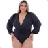 Body Blusa Feminino Plus Size - Manga Longa Bufante - Gola V