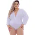 Body Blusa Feminino Plus Size Manga Longa Golav Transpassado