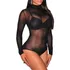 Body Blusa Segunda Pele Manga Longa Transparente Tule Preto 