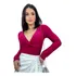 Body Bori Blusa Decotada Frente Trançada Manga Longa Inverno