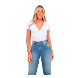 Body Bori Blusa Feminina Frente Trançada Manga Curta Decote