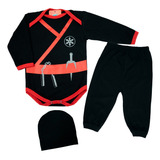 Body Calça E Touca Ninja Fantasia Completa Bebê Menino