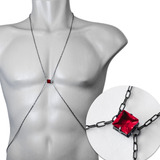 Body Chain Masculino Com Pedra Rubi Vermelha