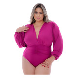 Body Feminino Plus Size Blusa Manga Longa Golav Transpassado