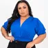 Body Feminino Plus Size Manga Curta Bufante Gola V Ajustav 