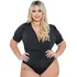 Body Feminino Plus Size Manga Curta Bufante Gola V Ajustav 