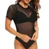 Body Feminino Transparente Manga Curta Segunda Pele Em Tule