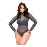 Body Feminino Tule Transparencia