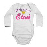 Body Manga Longa Bebe Princesa Eloa Personalizado Rosa