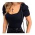 Body Princesa Manga Curta Bufante Decote Blusa Feminino