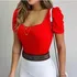 Body Princesa Manga Curta Bufante Decote Blusa Feminino