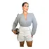 Body Transpassado Feminino Manga Bufante Decote