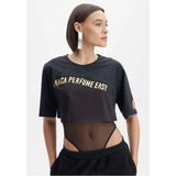 Body Tule Com T-shirt Preto - Blusa Lança Perfume Easy